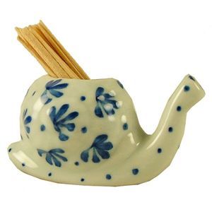 Tropical Snail Blue and White Porcelain Toothpick Holder